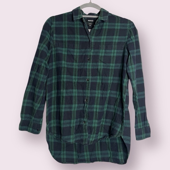 Madewell Tops - Madewell Green and Navy Blue Plaid Cotton Button Up XXS